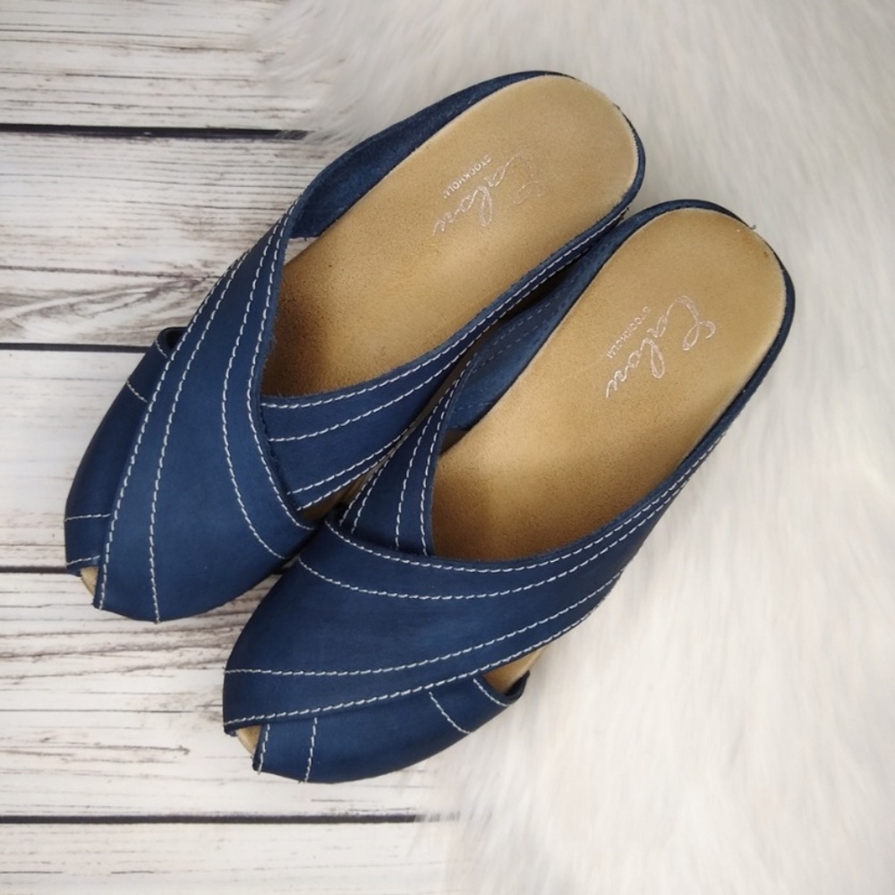 CALOU STOCKHOLM BLUE MARIE LEATHER CLOG 38